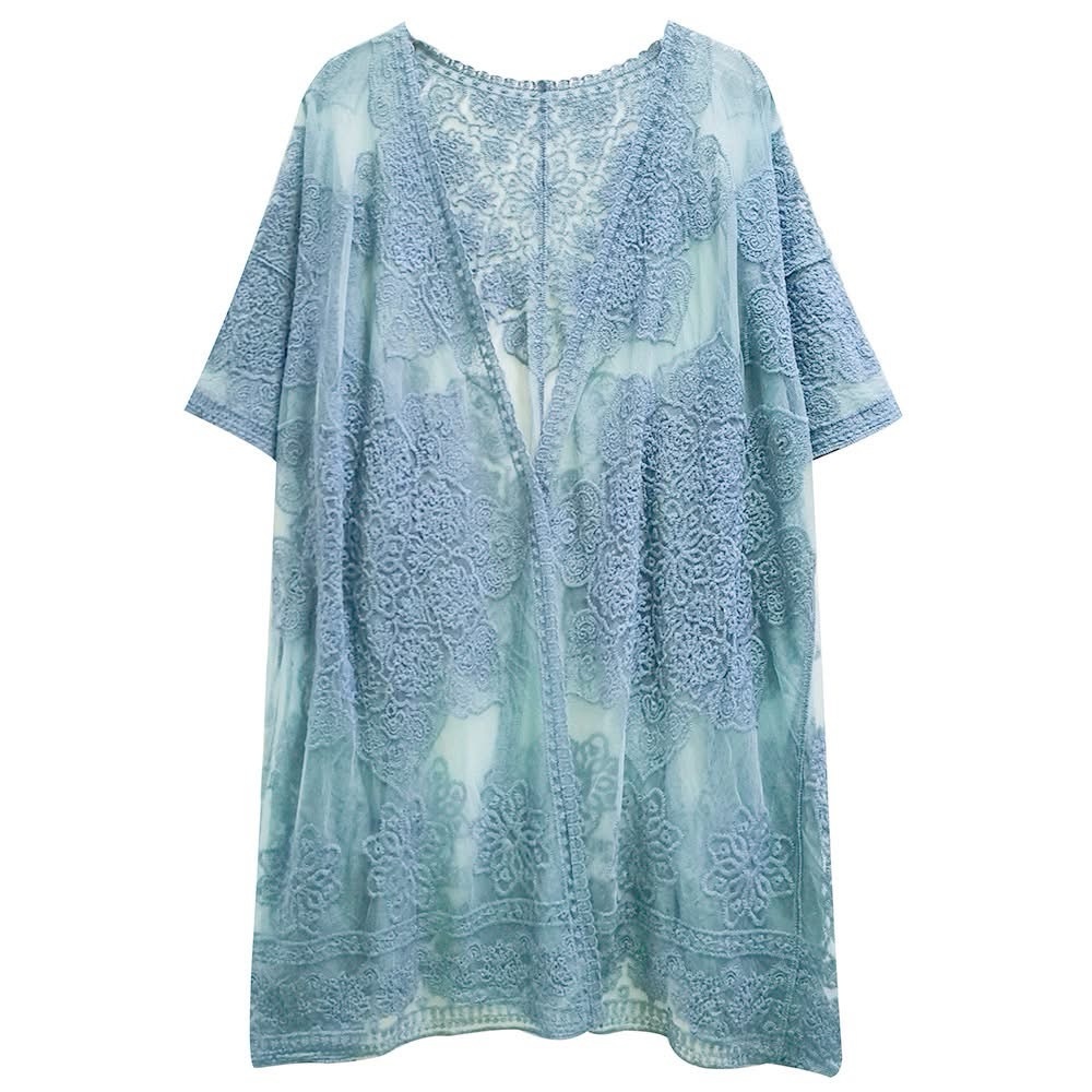 Elegant Blue Lace Swim Cover-Up